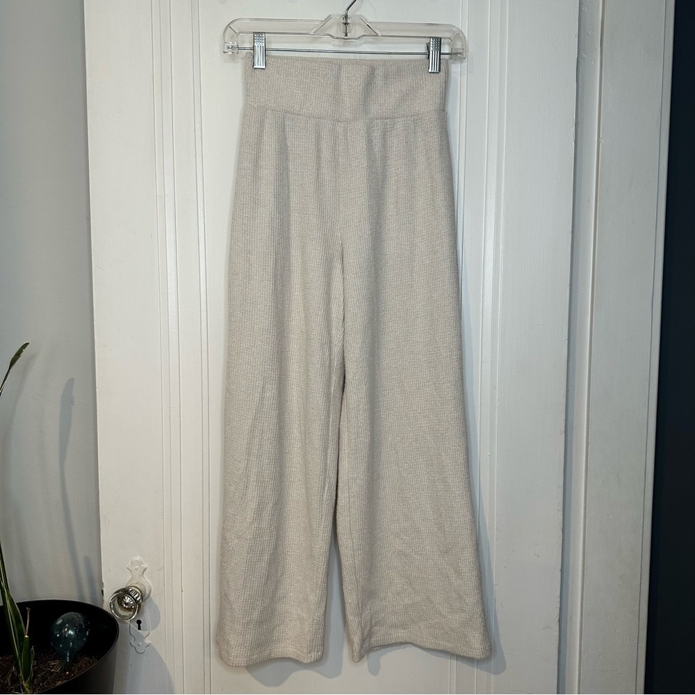 Abercrombie & Fitch Waffle Knit Wide Leg Cropped Lounge Pants Womens Large Beige